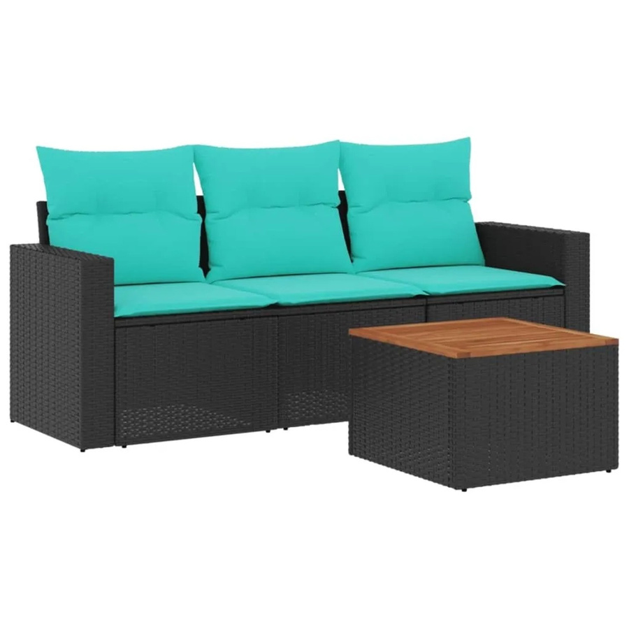 vidaXL 4-teilige Garten-Sofagarnitur aus Polyrattan in Schwarz mit Kissen und modernem Design für Terrasse und Garten - Bild 2