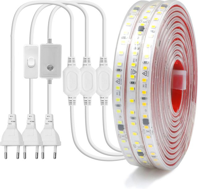 HAGAHA Dimmbares LED-Streifenlicht Set in Warmweiß, 220 V, Wasserdichtes SMD LED Flex-Band mit Controller und Treiber, 120 LEDs/m, Transparentes Silikon-Gehäuse - Bild 1
