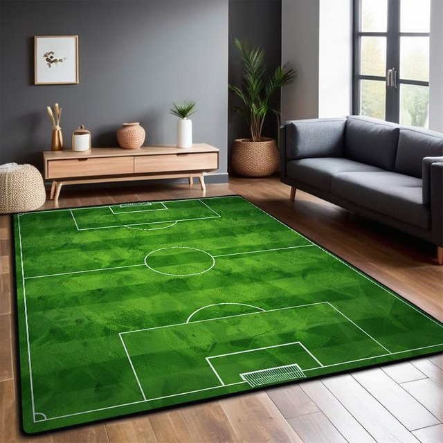 Fußballfeld Teppich für Wohnzimmer und Kinderzimmer, grün, rutschfest und maschinenwaschbar, B/T: 200 x 300 cm - Bild 1