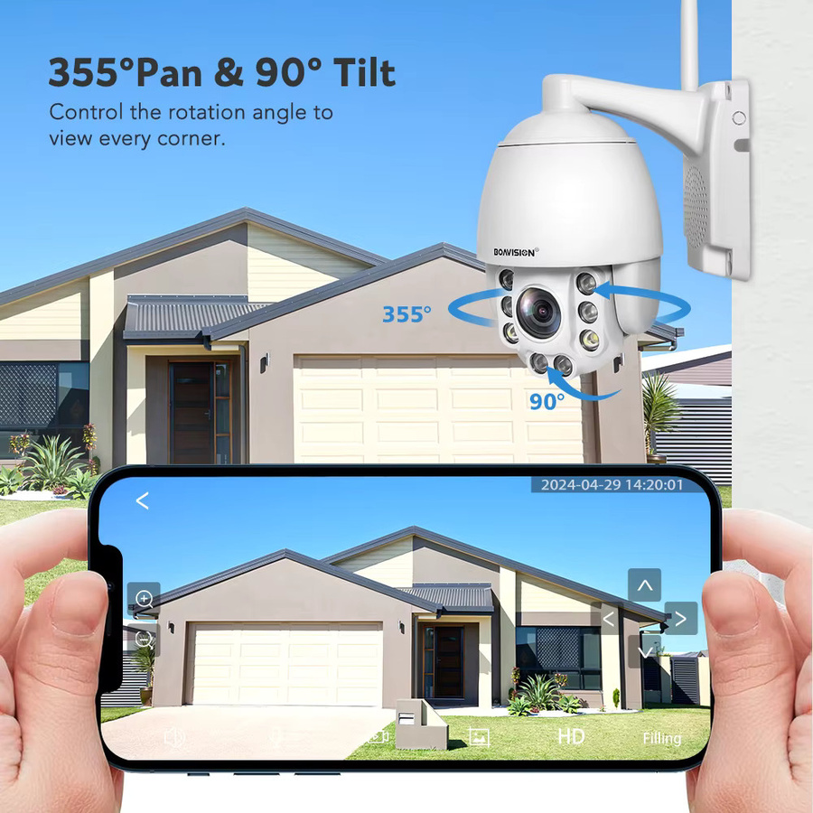 BOAVISION Wifi PTZ IP Kamera mit 8MP Auflösung, 5X Zoom, 4G Verbindung, AI Auto Tracking und Zwei-Wege-Audio in Weiß - Bild 2