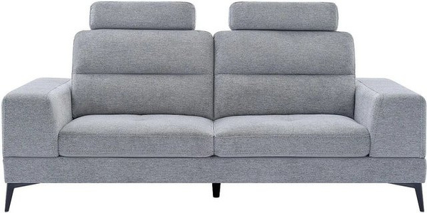 Udalio Sofa Grau ohne Schlafmöglichkeit mit verstellbarer Kopfstütze und Dekokissen, Breite: 215 cm, Höhe: 86 cm, Tiefe: 123 cm