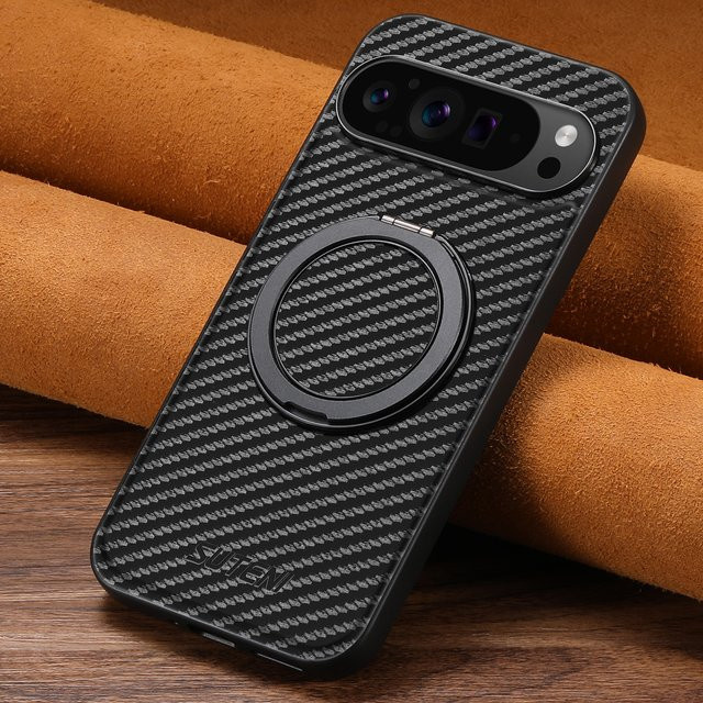 SUTENI Kunstleder Handyhülle mit Magnet und 360 Grad drehbarem Ständer sowie Ringschnalle für Google Pixel 10 Pro XL 9 8a 7 6 in Schwarz - Bild 1