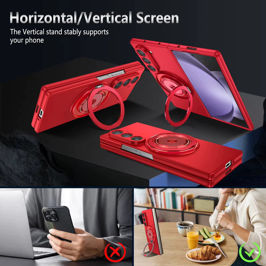 360 Grad drehbarer Super-Magnetring und faltbare stoßfeste Schutzhülle für Samsung Galaxy Z Fold (Modelle 3 bis 8 Ultra) in Schwarz oder Rot - Bild 3