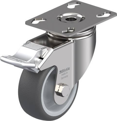 Blickle Lenkrolle LKPXA-PATH 80G-FI mit Feststeller aus Edelstahl in Silber und Grau, Rad-Durchmesser: 80 mm, Tragfähigkeit: 120 kg - Bild 1