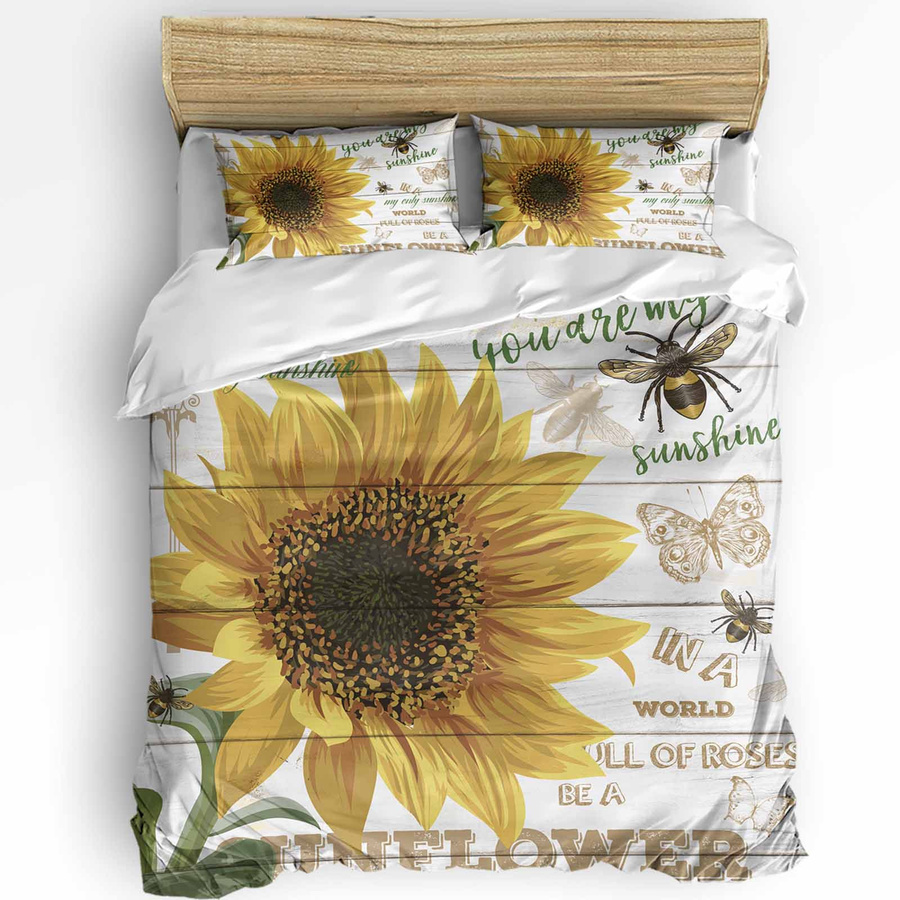 3-teiliges Bettbezug Set Your Warm Home mit Sonnenblumen, Bienen und Schmetterlingen im Holzbrett Design, Multicolor, B/H: 135 x 200 cm - Bild 3