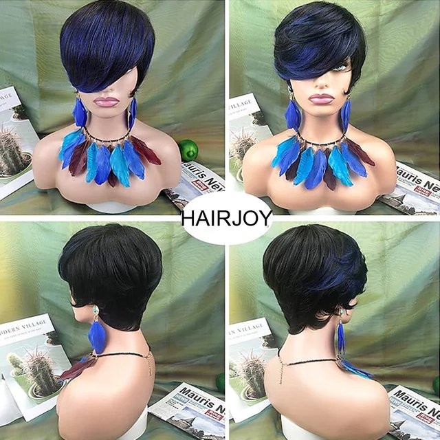 HAIRJOY Perücke aus Kunsthaar, schwarz, blaue Ponysträhnen, Damen - Bild 1