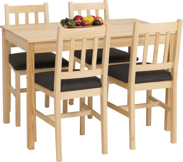 Esszimmer-Set MCW-F77 Sitzgruppe aus Massiv-Holz Kiefer im Landhausstil mit Tisch und 4 Stühlen, Farbe Natur und Schwarz, Breite: 110 cm - Bild 1