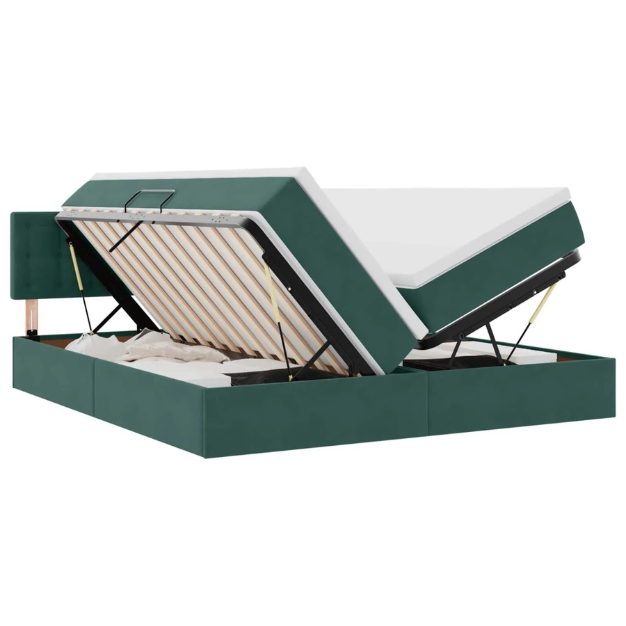 vidaXL Bett mit LED-Lichtleisten und USB-Ladeanschluss aus Samt in Dunkelgrün B/T/H: 200 x 200 x 88 cm - Bild 2