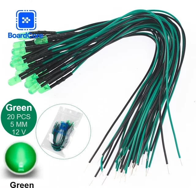 20 Stück grüne 12 V LED-Dioden mit 20 cm vorverdrahteten Kabeln für deine DIY-Anzeige-Projekte - Bild 1