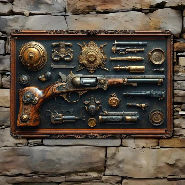 HELLOYOUNG Steampunk Wandkunst aus Metall im Vintage-Stil mit Pistolen-Motiv, B/H: 30,0 x 20,0 cm - Bild 1