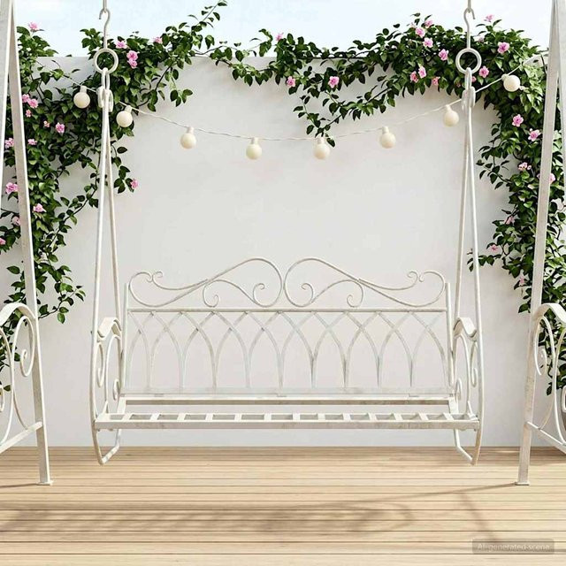 VD Home Furnishing Stahl-Schaukelbank in Antikweiß, B/T/H: 112 x 60 x 126,5 cm - Bild 1