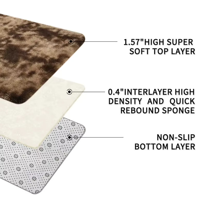 VIKAMA Tie-Dye-Teppich in Braun, rechteckiger Langflor-Plüschteppich mit abstraktem Design für Wohnzimmer, Schlafzimmer oder Kinderzimmer - Bild 4