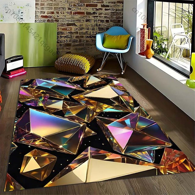 Useful Home Polygon-Druckteppich in Gold, rutschfest und waschbar, B/T: 60 x 40 cm - Bild 1