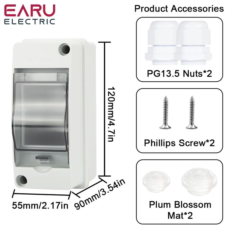EARU HT-2 Wasserdichter Verteilerkasten IP65 mit 2-Wege-Installation aus weißem PC-ABS-Kunststoff für Outdoor-Elektro-MCB und Solar-Anschlüsse - Bild 2