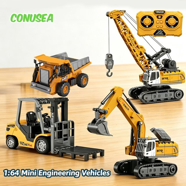 CONUSEA RC Baufahrzeug Mini-Kran Gabelstapler Bagger, ferngesteuertes Auto, 1:64 - Bild 1