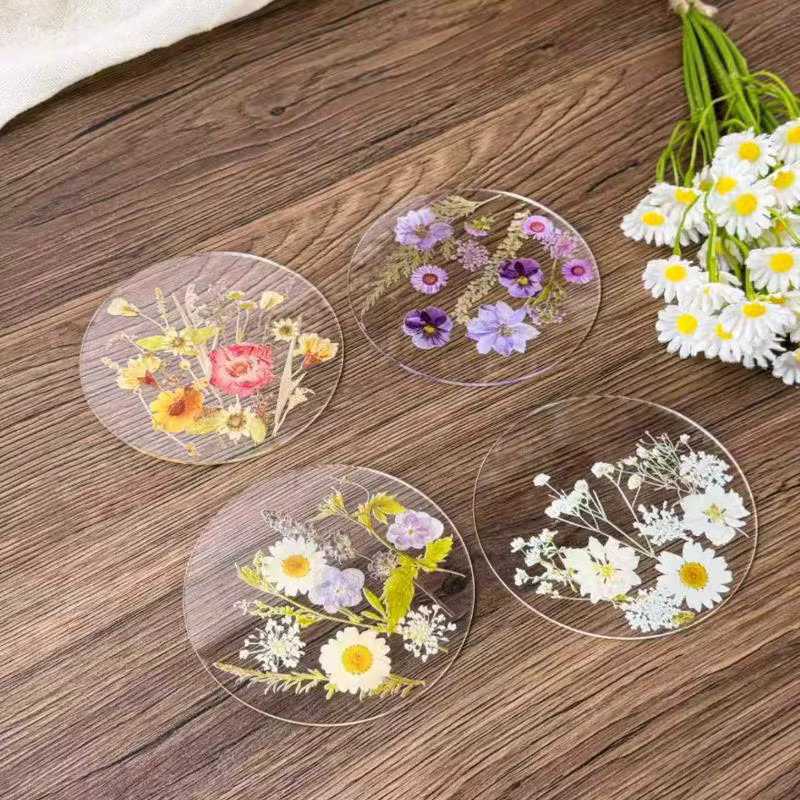 Hoeaden Runde Untersetzer aus Acryl mit buntem Blumendesign, Transparent, Mehrfarbig - Bild 1
