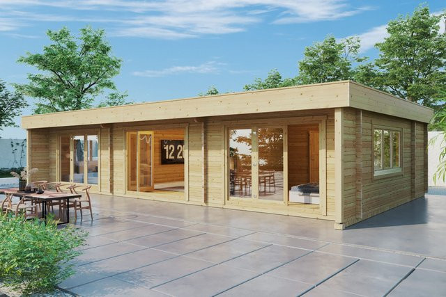Blockhaus Holiday S1 mit zwei Schlafzimmern aus Holz, Blockbohlenhaus als Sommerhaus für den Garten, 12 x 7 m - Bild 1