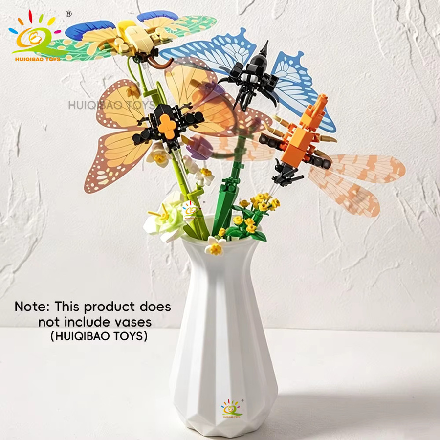 HUIQIBAO City Kreativität Insekten-Bouquet Bonsai, Bausteine, Topfpflanze Blumenstrauß Modell - Bild 2