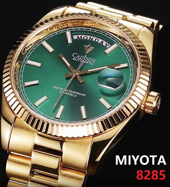 CADISEN Armbanduhr Automatik, Edelstahl, Gold, Grün, Saphirglas, Herren - Bild 1