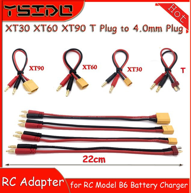 YSIDO XT30 XT60 XT90 T-Stecker auf 4,0 mm Bananenstecker Adapterkabel mit Silikondraht 14 AWG in Rot, Länge: 22 cm - Bild 1