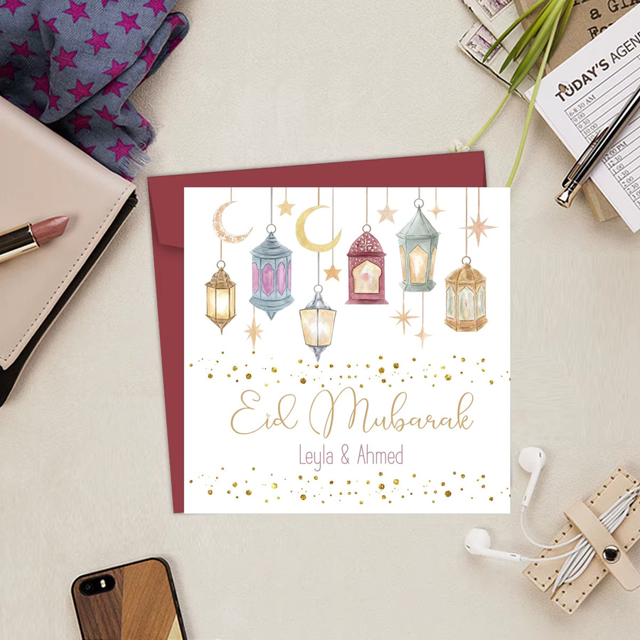Personalisierte Ramadan-Grußkarte für Muslime, Eid Mubarak Feierkarte, Mehrfarbig - Bild 3
