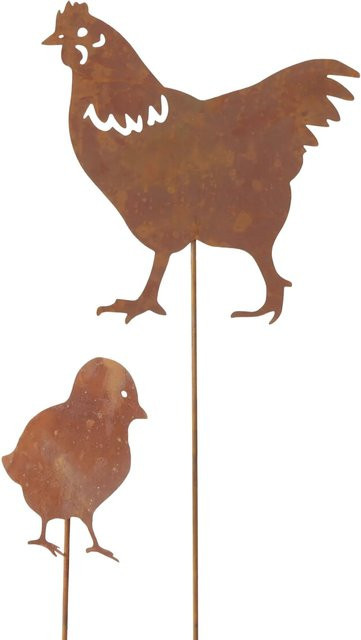 Boltze Home Gartenstab Marlene mit Huhn- und Kükenmotiven in Braun, Höhe: 58 cm, Breite: 22 cm - Bild 1