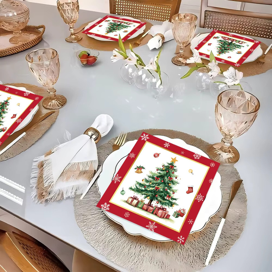 20 Stück Weihnachtsservietten mit Motiv Weihnachtsmann und Weihnachtsbaum in Rot und Mehrfarbig - Bild 4