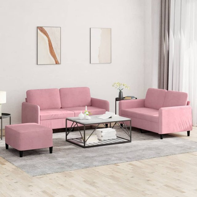 vidaXL 3-tlg. Sofagarnitur aus Samt in Rosa - Bild 2