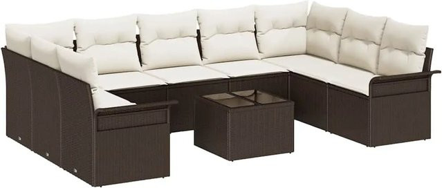 vidaXL Garten-Sofa-Set aus Poly-Rattan und Stahl in Grau mit Kissen und integriertem Stauraum, 10-teilig - Bild 1