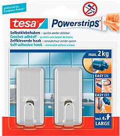 tesa Powerstrips Selbstklebehaken Large eckig in Chrom glänzend mit 4 Powerstrips für 2 Stück - Bild 1