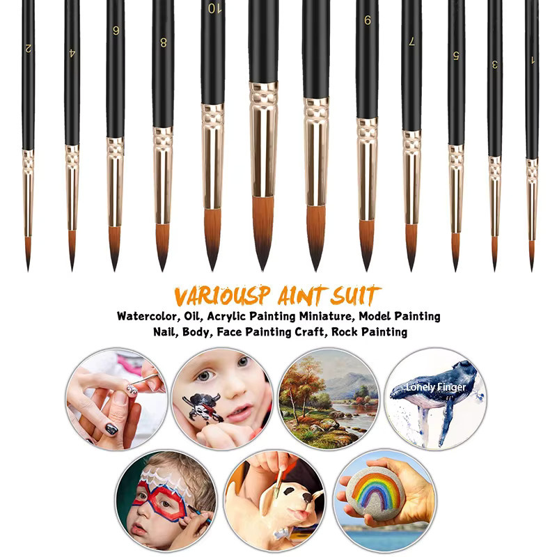 Lonely Finger Professionelles Pinsel Set mit runden Spitzpinseln aus Nylon für Acryl, Aquarell und Ölgemälde in Schwarz - Bild 3