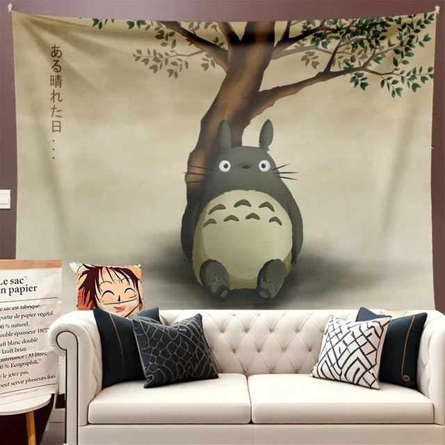 VIKAMA Totoro Anime Wandteppich Kawaii Waldgeist Dekoration in Mehrfarbig, B: 60 cm, H: 40 cm - Bild 1