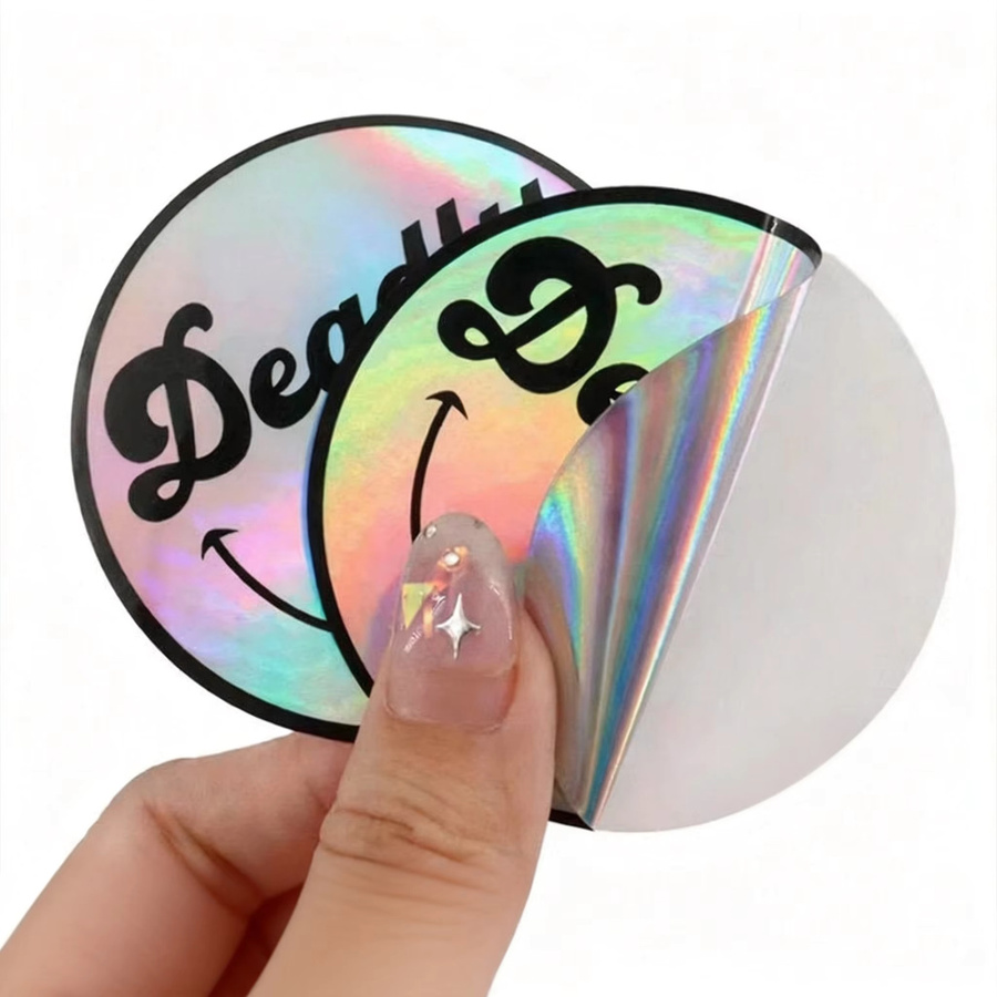 Personalisierte holographische Silber-Laser-Aufkleber mit eigenem Logo oder Design in Beige und Silber - Bild 1
