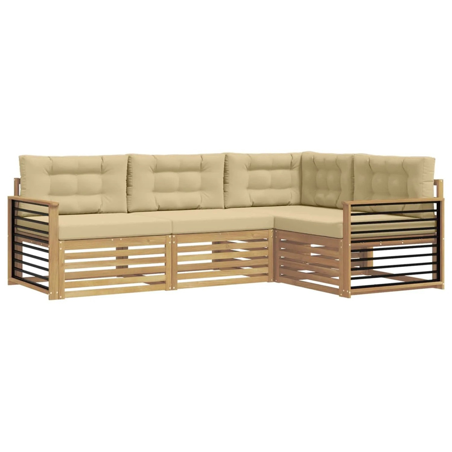 vidaXL Outdoor-Sofagarnitur in L-Form aus Akazienholz mit Kissen, 5-teiliges Set, Weiß und Beige - Bild 2