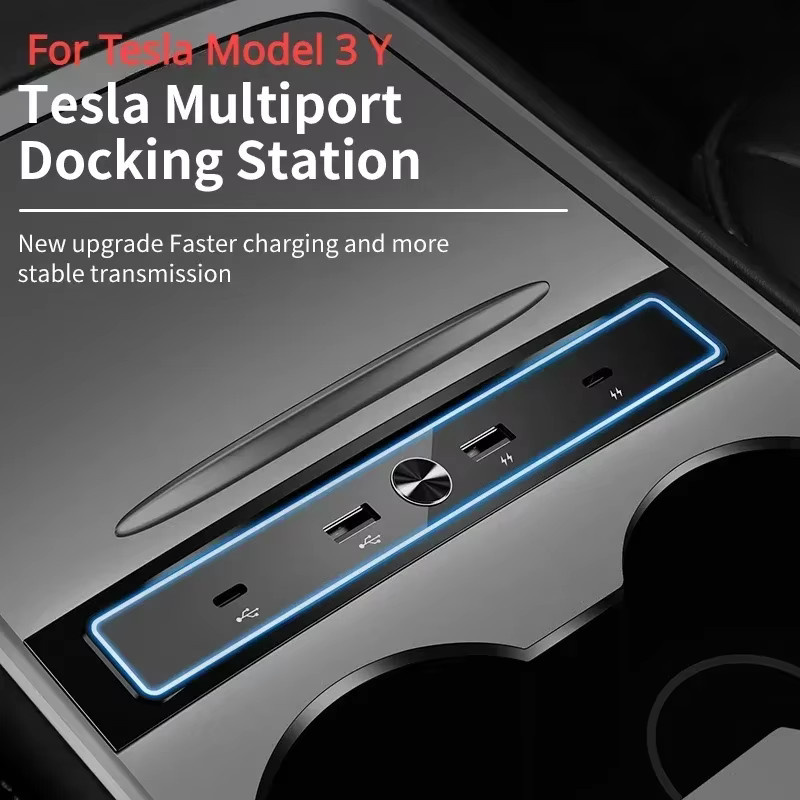 YouGallop USB Hub Docking Station Erweiterung für Tesla Modell 3 und Model Y in Schwarz als intelligente Konsole und Schnellladegerät Adapter - Bild 2