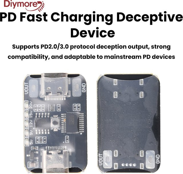 diymore PD2.0 Schnellladungs-Simulationsmodul mit USB-C Ausgang für einstellbare Spannungen 5V 9V 12V 15V 20V 5A zum Alterungstest - Bild 1