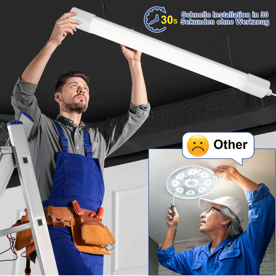 Oraymin 2er-Pack LED-Deckenleuchten mit Bewegungsmelder, wasserdichte LED-Lattenleuchte IP65, 36 W, 4000 lm, neutralweiß 4000 K, Länge: 120 cm, weiß - Bild 5