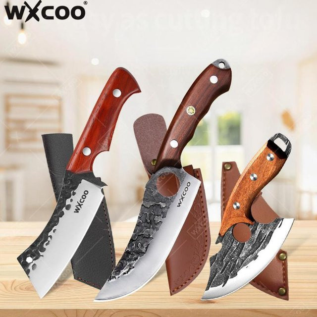 WXCOO Metzgermesser aus Kohlenstoffstahl mit Holzgriff als vielseitiges Küchenmesser für Fleisch, Geflügel und Grill - Bild 1