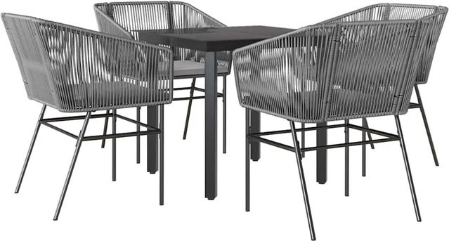 vidaXL 5-teilige Garten-Essgruppe aus Poly Rattan und Glas in Grau mit wetterfesten Kissen - Bild 1