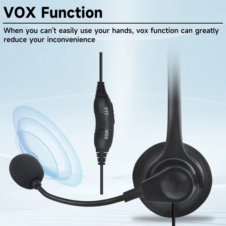 ABBREE 2Pin K Stecker Walkie Talkie Overhead Headset mit PTT/VOX Mikrofon für Baofeng UV-5R UV-21 PRO UV-5RH und Quansheng UV-K5 UVK6 in Schwarz - Bild 3