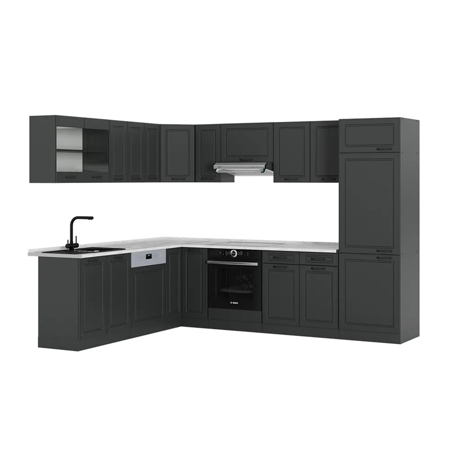 Vicco R-Line Eckküche Landhaus in Anthrazit mit Marmor-Optik B/T/H: 227 x 287 x 207 cm - Bild 2