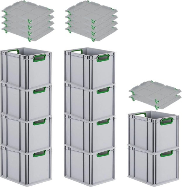 PROREGAL Spar Set 10x Eurobox Nextgen Color mit Auflagedeckel und Schiebeschnappverschlüssen, Farbe Grün, H x B x T: 32 x 30 x 40 cm - Bild 1