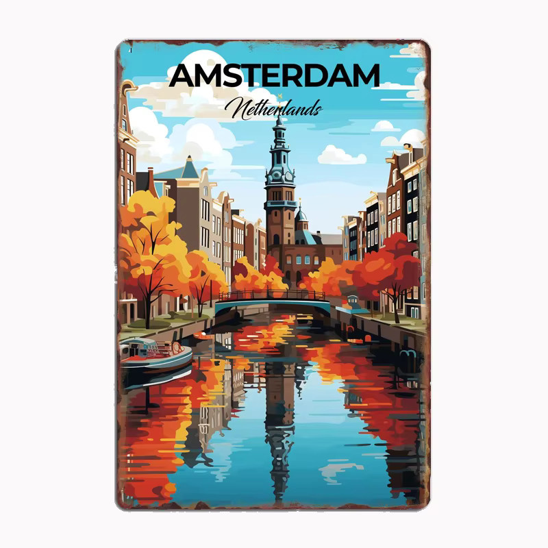 MINISO Retro-Metallblechschild Amsterdam Wanddekoration Mehrfarbig B: 30,0 cm, H: 20,0 cm - Bild 2
