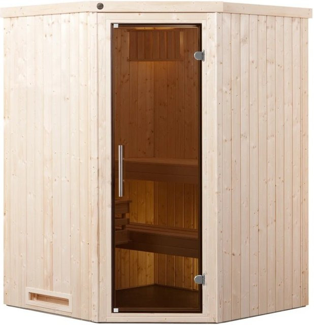 WEKA Ecksauna Kiruna 1 in Beige mit Ofen und Glastür B/H/T: 144 x 199 x 144 cm - Bild 1