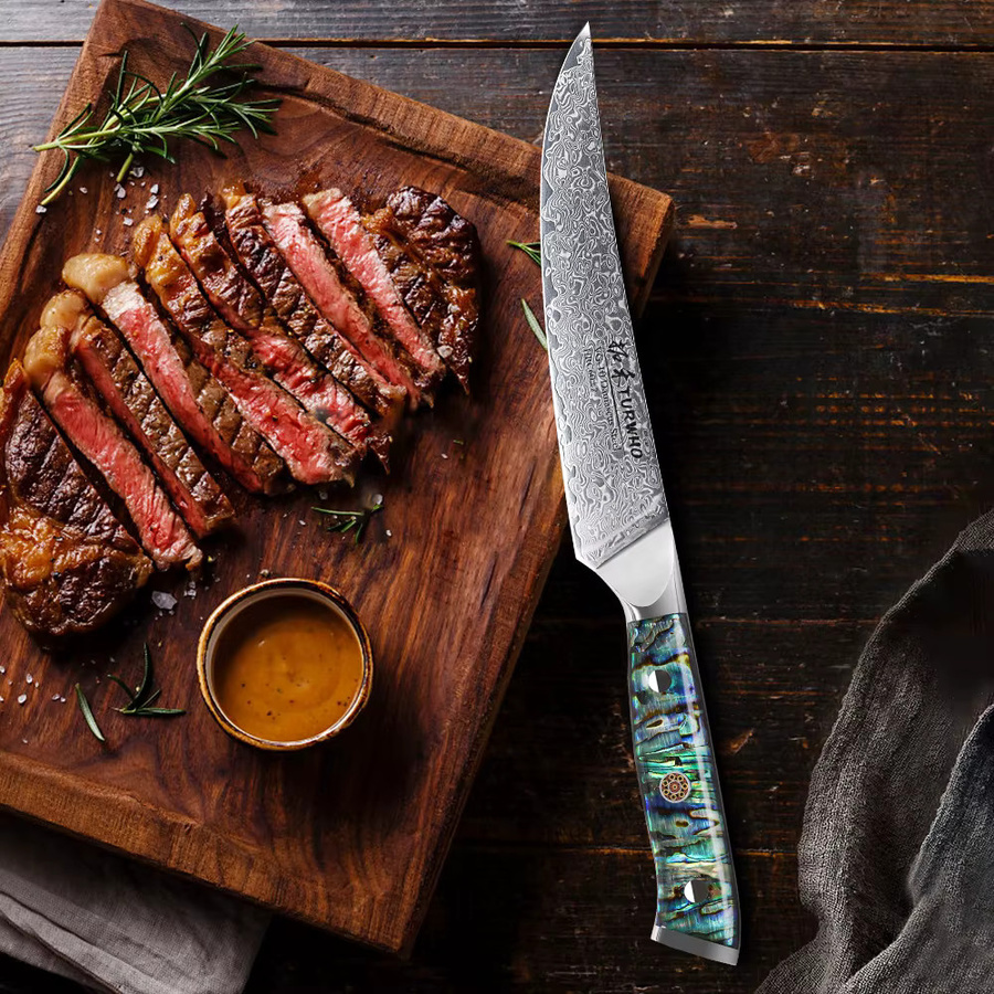 Turwho Steakmesser aus Damaststahl mit scharfer Klinge, Mehrfarbig, 13,97 cm - Bild 2