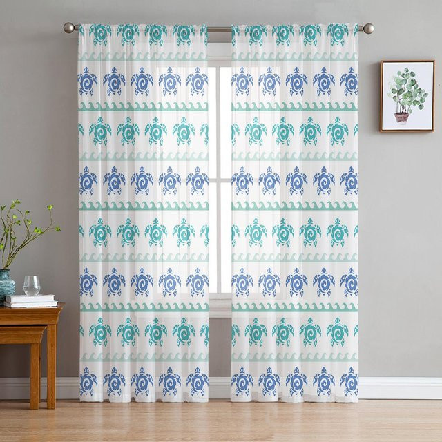 Super Six Sommer Schildkröten Totem Transparente Voile Vorhänge aus Chiffon Tüll in Weiß, Breite: 135 cm, Höhe: 114 cm - Bild 1
