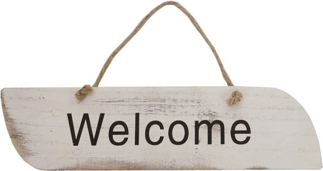 MCW Wandschild Welcome im Shabby-Look aus Paulowniaholz, Weiß, H x B x T: 10 x 43 x 1 cm - Bild 1