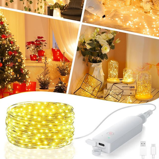 Twinkle Star LED-Lichterkette aus Kupferdraht mit Stern-Motiv, wiederaufladbar, 8 Modi und Timer für deine Weihnachts-, Party- oder Hochzeitsdekoration - Bild 1