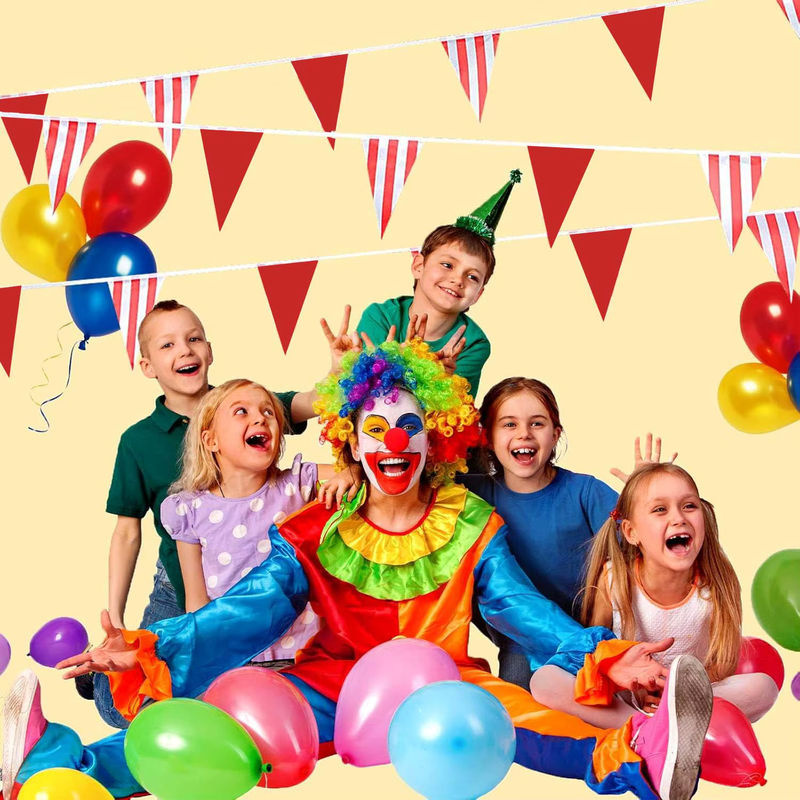 20 Stück rot-weiß gestreifte Karnevals-Wimpelkette aus Kunststoff, wasserdichte geometrische Dreieck-Wimpel für Geburtstag und Zirkus-Party-Deko - Bild 4