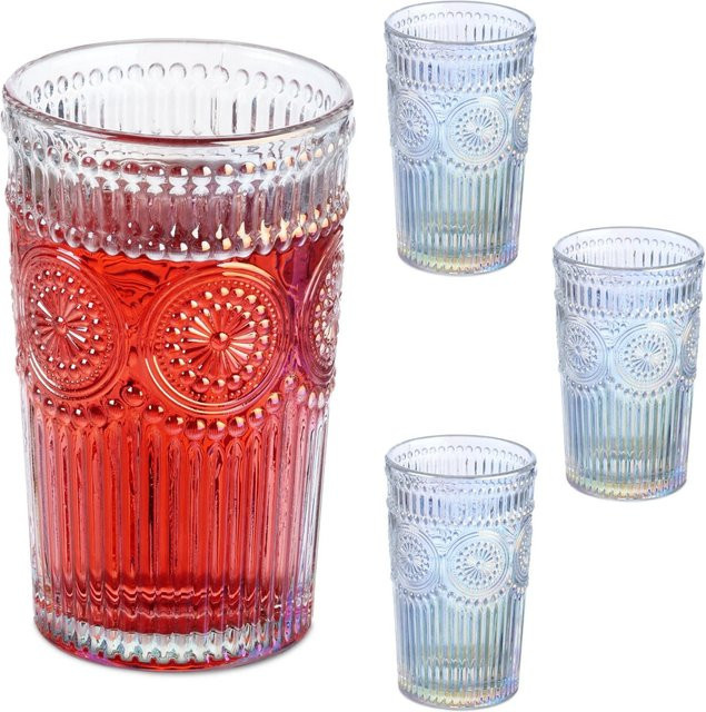 Relaxdays Longdrinkgläser im 4er Set aus Glas, Transparent, Vintage - Bild 1